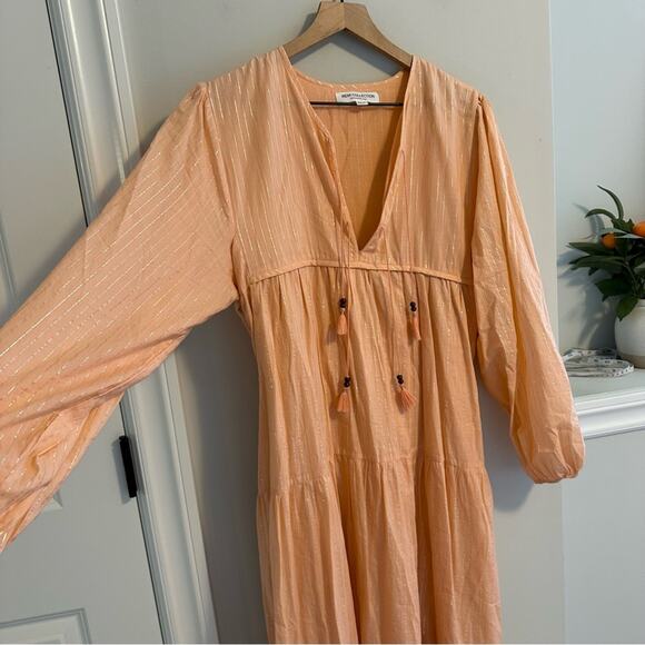 Emerson Fry India Collection Pink Peach Metallic Long Sleeve Maxi Dress M/L - Picture 11 of 16